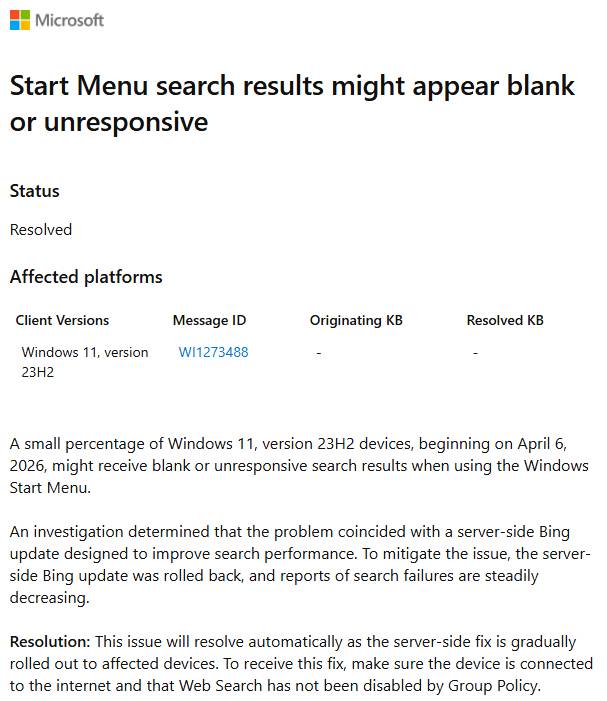 Windows 11 23H2 Startmenüsuche gefixt