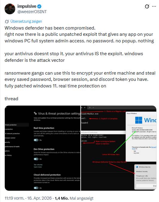 Windows Defender 0-day RedSun01