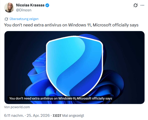 Defender als Schutzlösung für Windows reicht