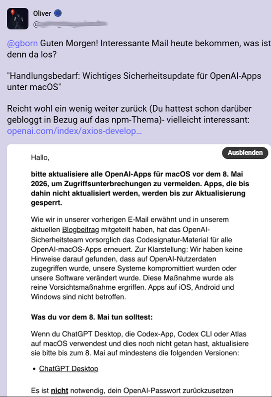 OpenAI for macOS aktualisieren