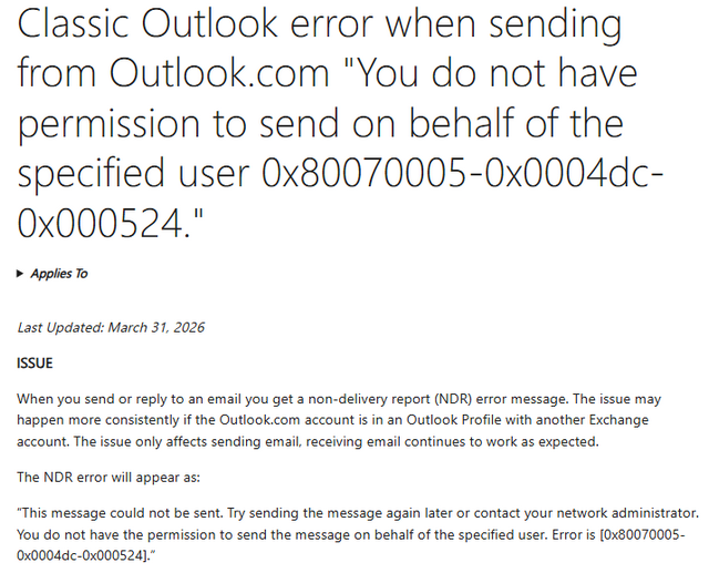 Outlook Classic NDR-Error