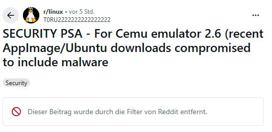 CEMU Infektion, Diskussion auf reddit.com