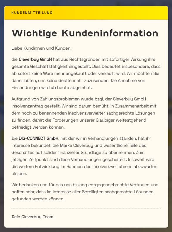 Cleverbuy Meldung