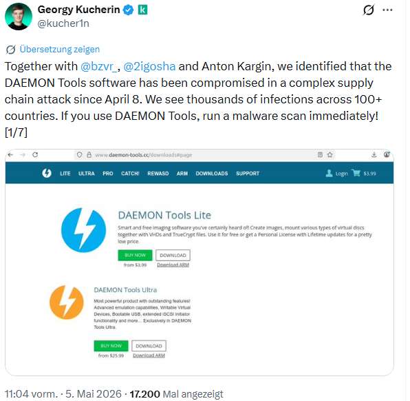Daemon Tools infiziert