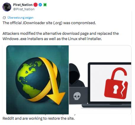 JDownloader-Site infected