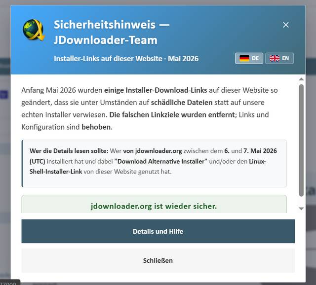 JDownloader-Meldung