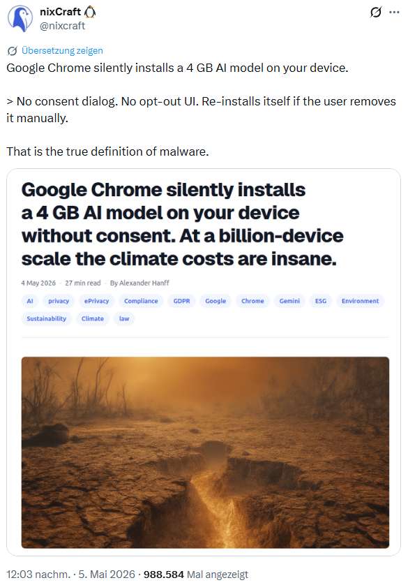 Google installiert ungefragt LLM