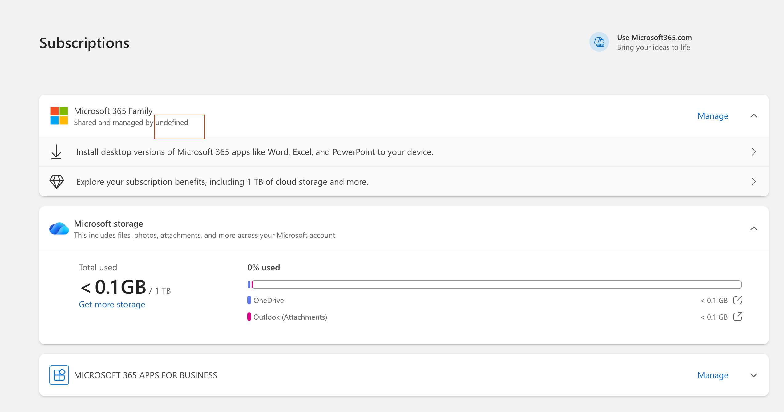 MS365 Account undefined