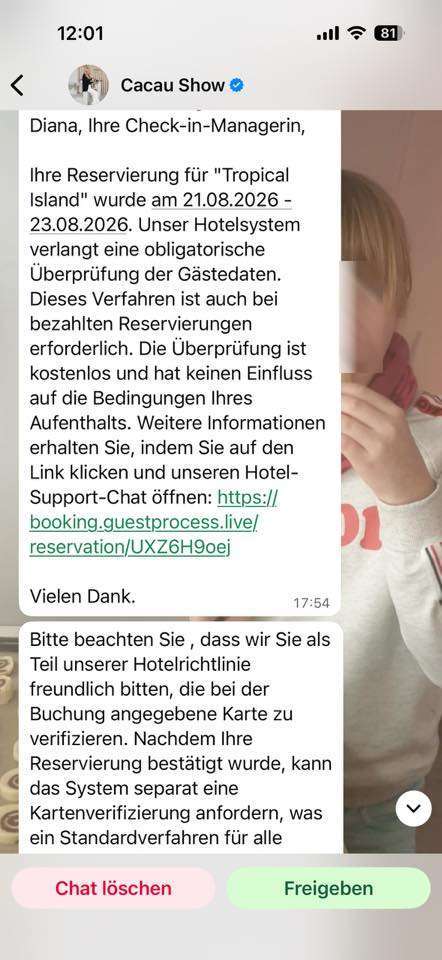 Tropical-Island WhatsApp-Betrugsversuch