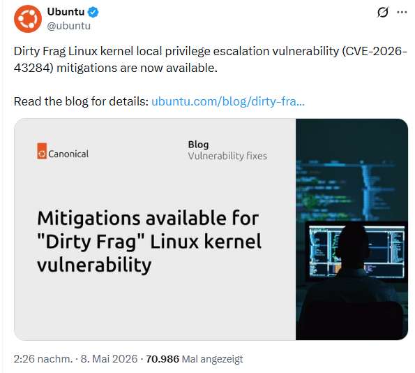Ubuntu "Dirty Frag"-Schwachstelle