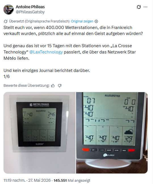 Wetterstationen in Frankreich ausgefallen