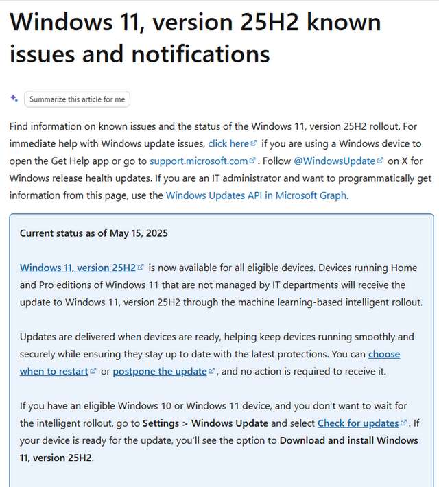 Windows 11 25H2 Upgrade rollout