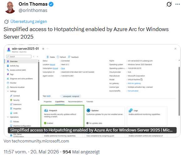 Windows Server 2025 Hotpatching teilweise gratis