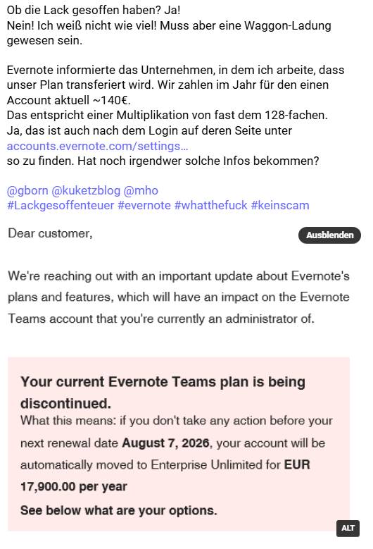 Evernote Preiserhöhung