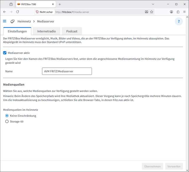 FRITZ!Box Medien einbinden