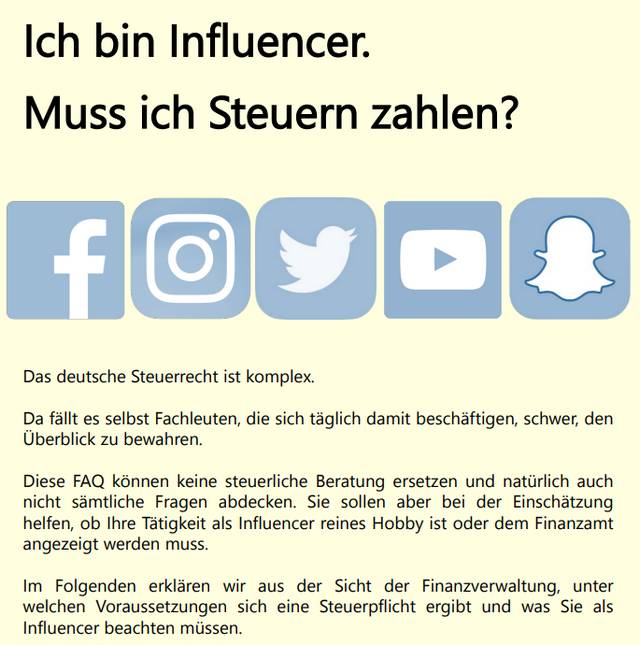 Finanzministerium zu Influencern