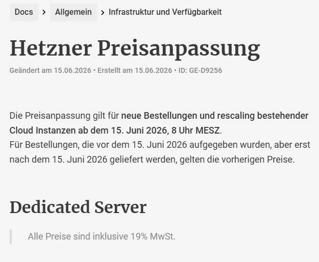Hetzner Preisanpassung