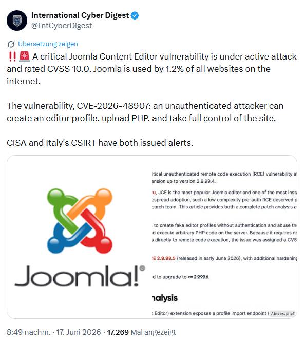 Joomla-Schwachstelle CVE-2026-48907