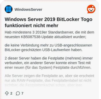 Windows Server2019 Bitlocker-Problem