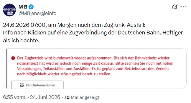 Zugfunk-Ausfall 23.6.2026