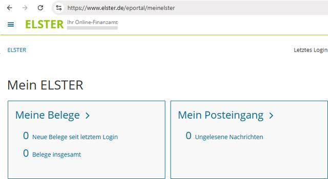 Elster-Portal angemeldet