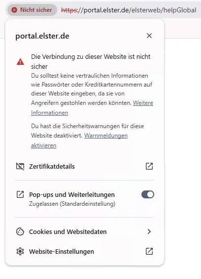 Elster Portal: SSL-Fehler
