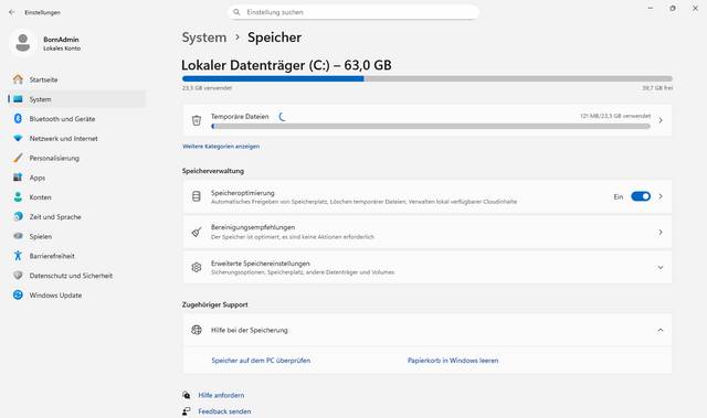 Windows 11 Speicherbelegung
