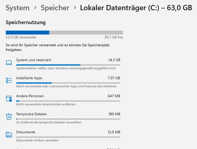 Windows 11 Speicherbelegung 