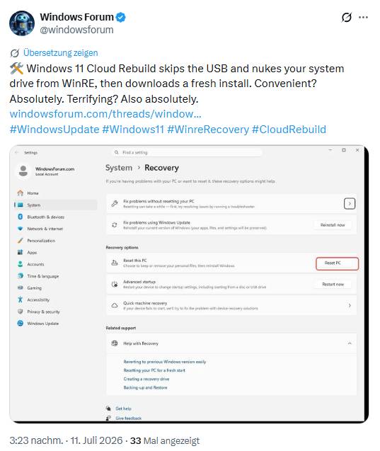 Windows 11 Cloud Rebuild Diskussion