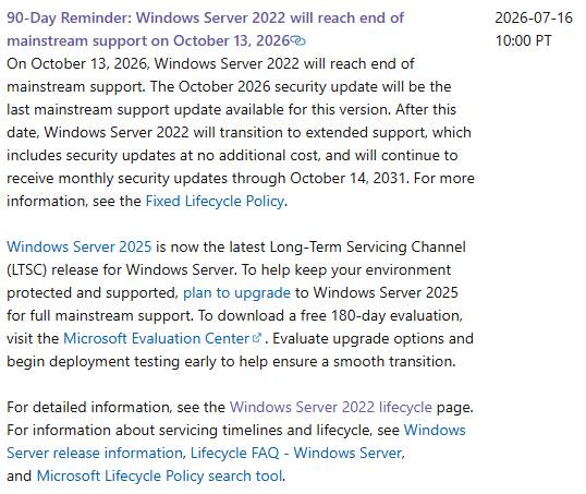 Windows Server 2022 Support