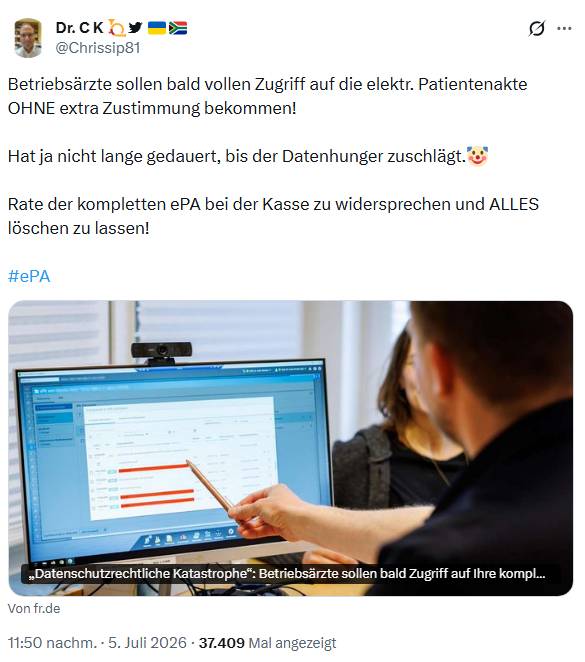 ePA-Zugriff für Betriebsärzte