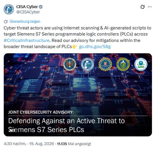 CISA Siemens S7-Warnung
