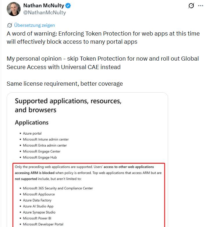 Entra ID Token Protection-Warnung