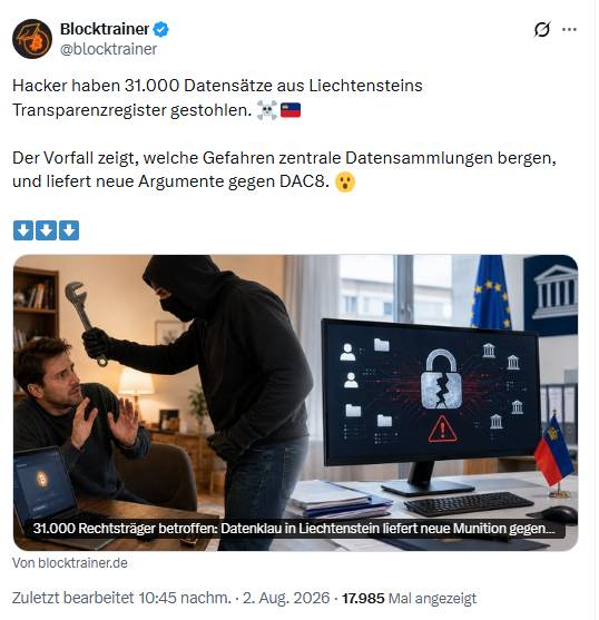 Transparenzregister Lichtenstein gehackt