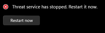Defender Thread Service has stopped