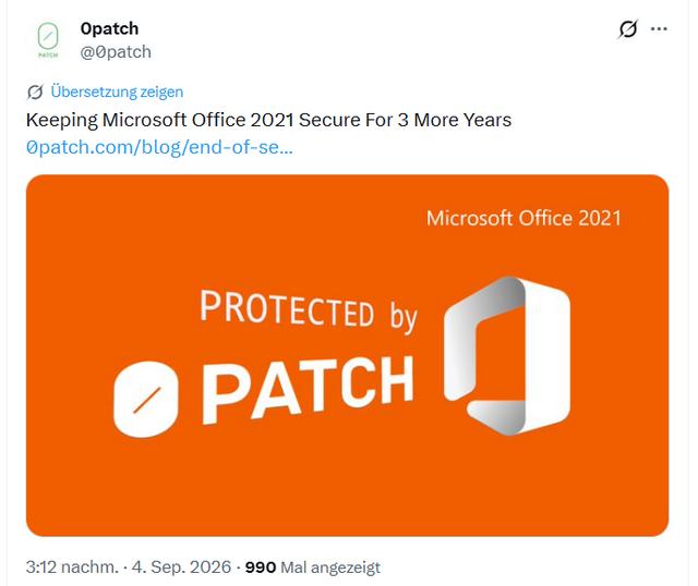 0patch MS Office 2021-Support
