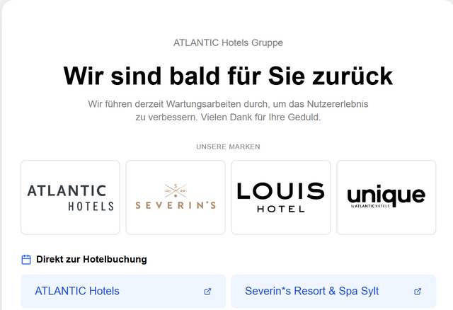 Atlantic-Hotels Webseite Wartungsmodus