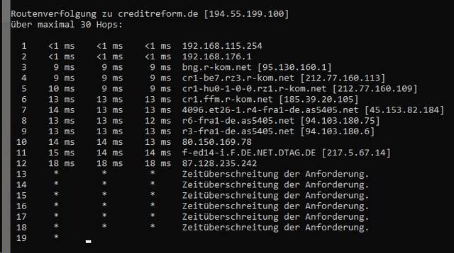 Creditreform DNS-Routing Timeout