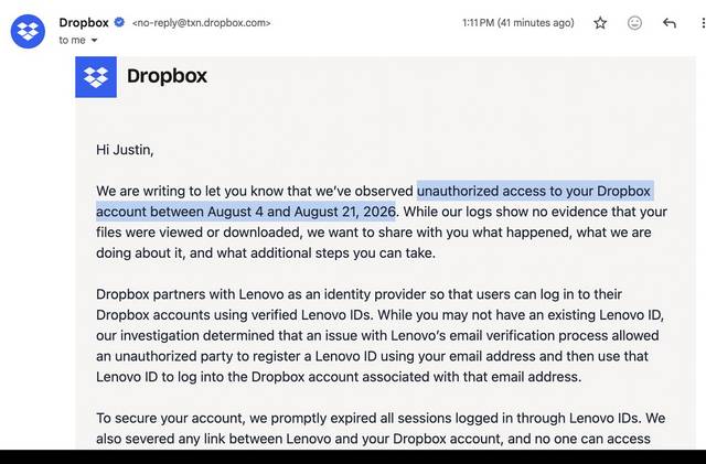 Dropbox Mail über Hack 2026