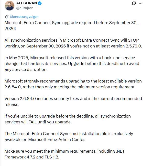 MS Entra ID Connect Update