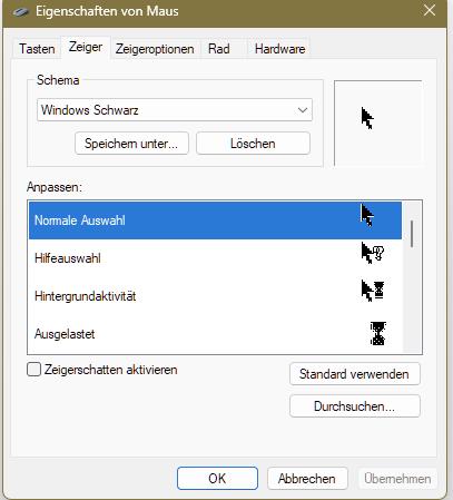 Mauszeiger-Einstellungen