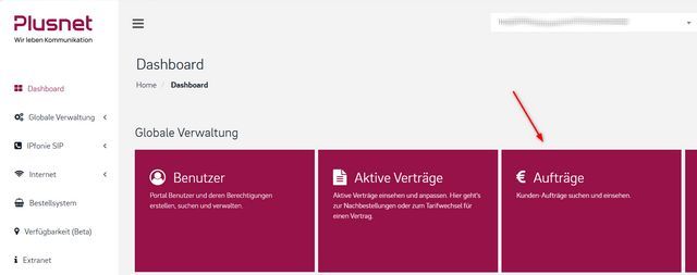 Plusnet-One-Portal Startseite
