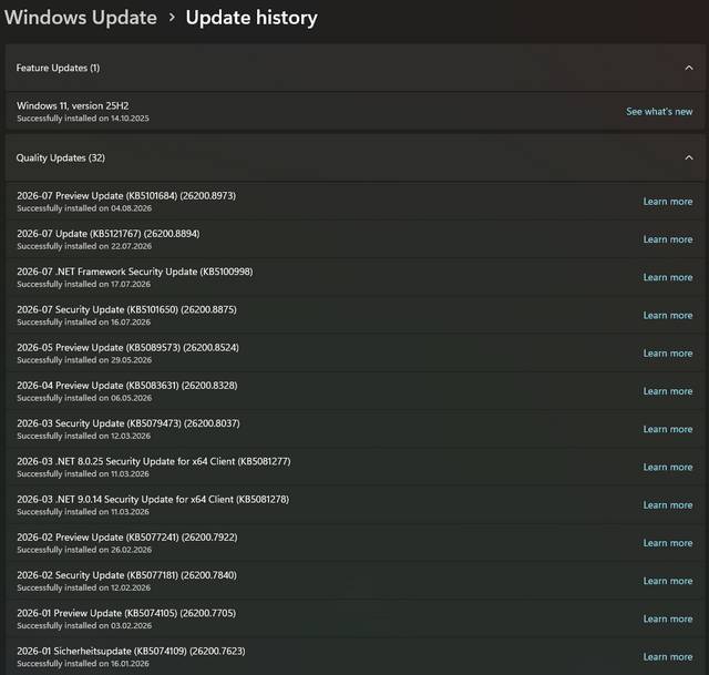 Update Historie Quality Updates Update Historie Quality Updates