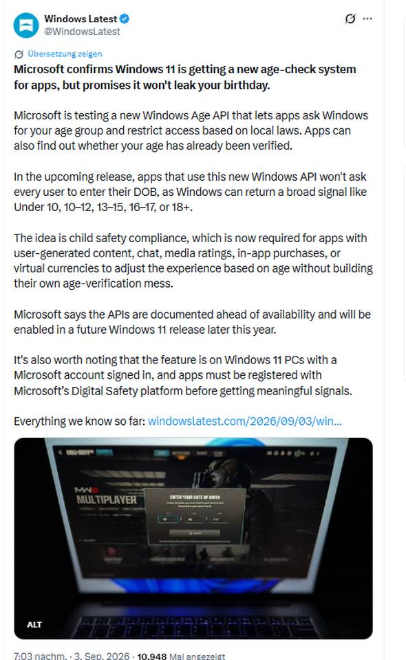 Windows 11 Age API