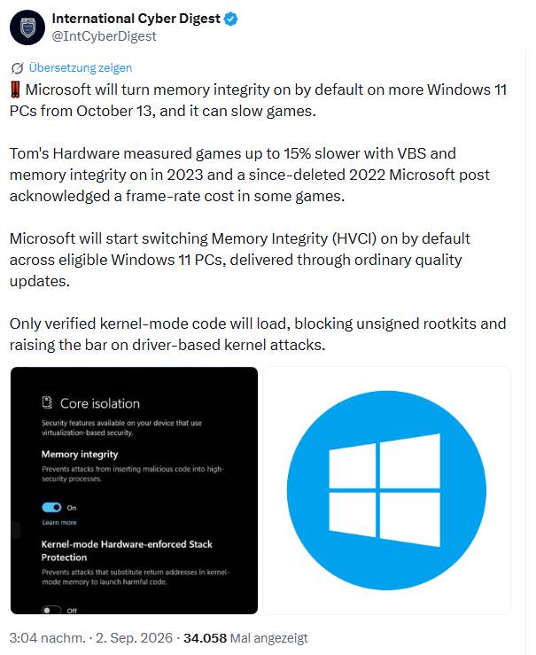 Windows 11 Memory Integrety
