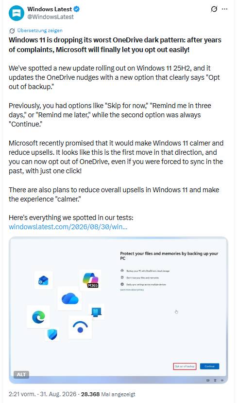 Windows 11 OneDrive Backup-Dialog