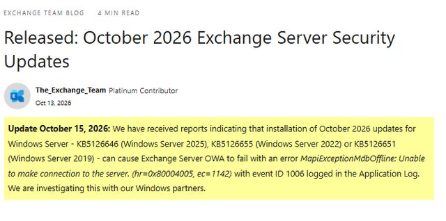Exchange Server SE MS-Meldung