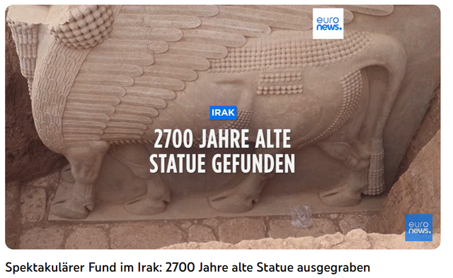 Entdeckte Statue eines geflügelten Stiers