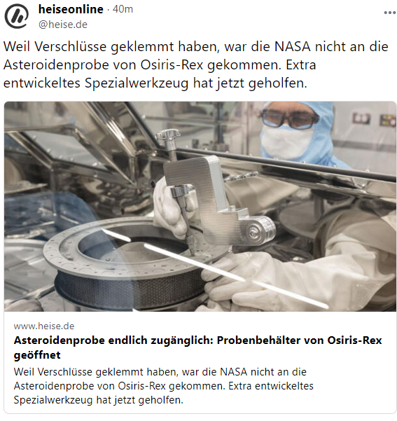 Reinraum des OSIRIS-Rex Probenbehälters