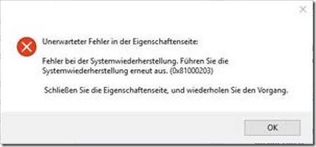 System restore error 0x81000203